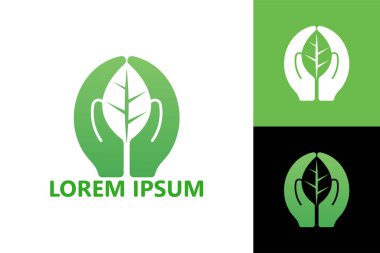 Leaf hand care logo template design vector