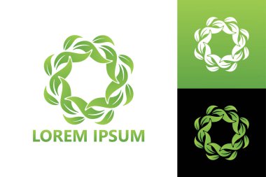 Circle leaf plant logo template design vector