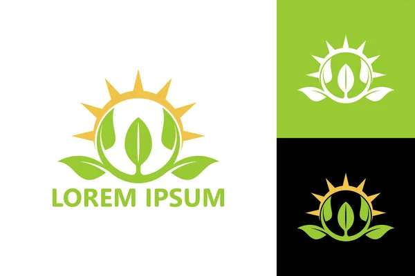 Sun and plant logo template design vector