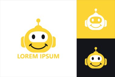 Mutlu robot logo şablonu tasarım vektörü