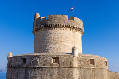Old walls and towers in the historic old town of Dubrovnik, Croatia