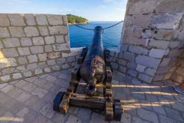 Old walls and towers in the historic old town of Dubrovnik, Croatia