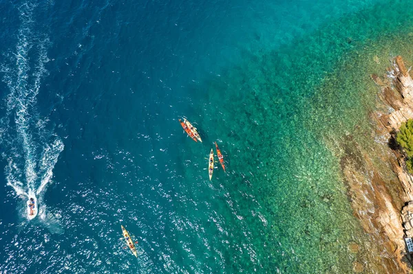 stock image Aerial view of sea kayakers, Adriatic Sea, Croatia