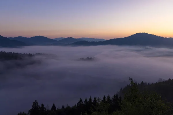 Золотистый Утренний Туман Горном Массиве Хорватия — стоковое фото