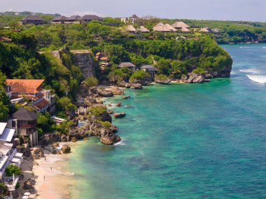 Akşamları Uluwatu 'daki Bingin Sahili' nin hava manzarası, Endonezya 'daki Bali Adası.