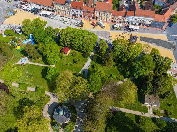 stock image Aerial view of Koprivnica town with central square and park, Croatia