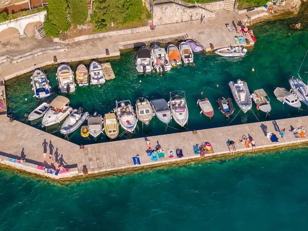 stock image Aerial view of the urban beach in Malinska Town on Krk Island, Croatia