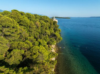 Hırvatistan 'ın eski Rab kasabası ve orman parkı, Adriyatik Denizi' nin hava manzarası