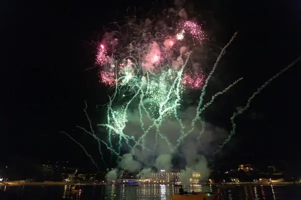 stock image Fireworks over Rab Town, Croatia