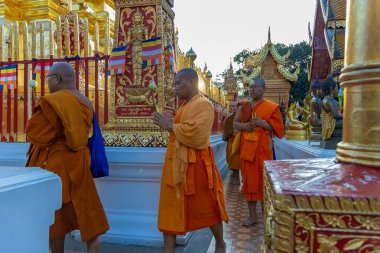 Budist rahipler Tayland 'da Chiang Mai yakınlarındaki Doi Suthep tapınağında dua ederler.