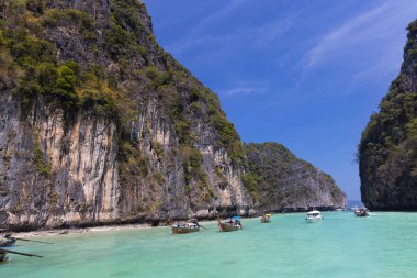 Tayland 'daki Ko Koh Phi Phi Leh Adası' nda uzun botlar.