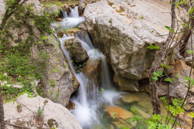 Hırvatistan 'ın Pakistan Ulusal Parkı' ndaki büyük kayalar arasında çağlayan akarsu
