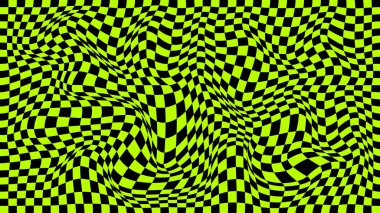 Futuristic checkerboard wave. Abstract vector wave with moving squares. Chess board black and green background.