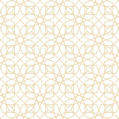 Kusursuz geometrik desen. İslami. Arap, doğu süsü, Hint süsü, İran motifi, 3 boyutlu. Ramazan Kareem altın tebrik kartı, afiş. Geometrik süslemeli, parlayan vektör çizimi.