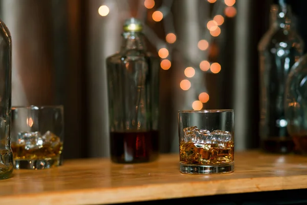 stock image Bartender Serve Whiskey, on wood bar, 