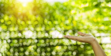 Çevre simgeleriyle el ele tutuşan teknoloji, yeşil arkaplanda Ağ bağlantısı üzerinden.