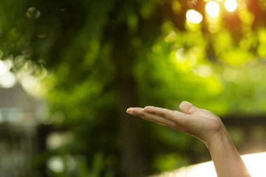 Çevre simgeleriyle el ele tutuşan teknoloji, yeşil arkaplanda Ağ bağlantısı üzerinden.