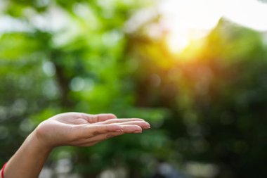 Çevre simgeleriyle el ele tutuşan teknoloji, yeşil arkaplanda Ağ bağlantısı üzerinden.