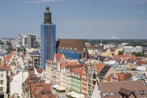 Stare Miasto Wrocławia Dachy Kamienic Rynek Słoneczny Letni Dzień — Zdjęcie stockowe
