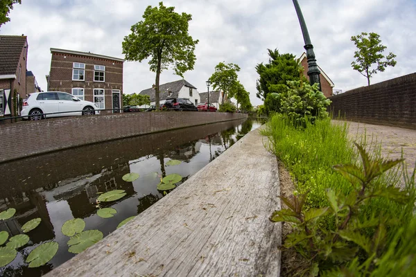 Road Brick Houses Canal Netherlands Summer Netherlands — Stock Photo, Image
