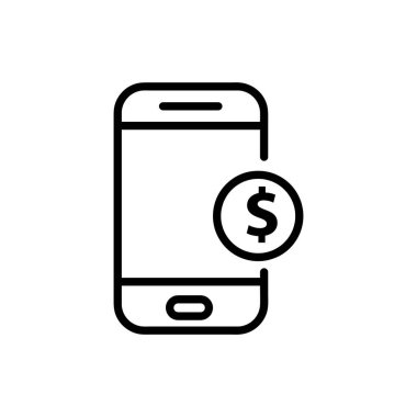 Taşınabilir bankacılık uygulaması ana hatları simgesi. Mobil ekran basit çizgi vektör simgesinde dolar sembolü. mobil konsept ve web tasarımı için..