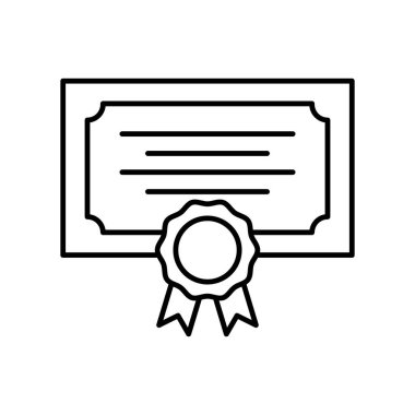Yeterlilik Sertifikası ana hatları simgesi. Diploma simgesi vektörü, katı illüstrasyon, .eps