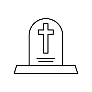 Tombstone çizgi ikonu, Cadılar Bayramı bayramı sembolü beyaz arka planda düz çizim..
