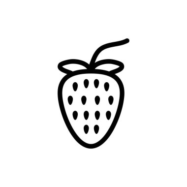 Çilek çizgisi ikonu. Beyaz arkaplanda çilekli meyve ana hatları vektör düz illüstrasyon..