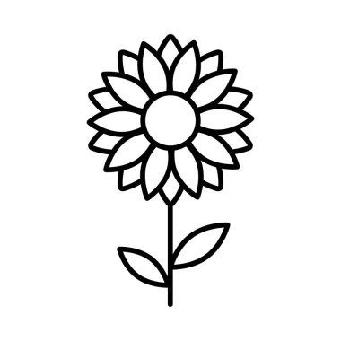 Ayçiçeği çizgisi simgesi. Beyaz arkaplanda bahar çiçeği ana hatları vektör illüstrasyonu...