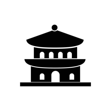 Pagoda katmanlı kule ikon vektörü, düz tabela, beyaz arkaplanda katı illüstrasyon..