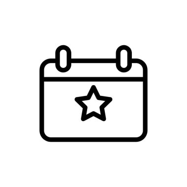 Yıldız çizgisi simgesi olan favori gün takvimi, Parti kutlama işareti vektör illüstrasyonu