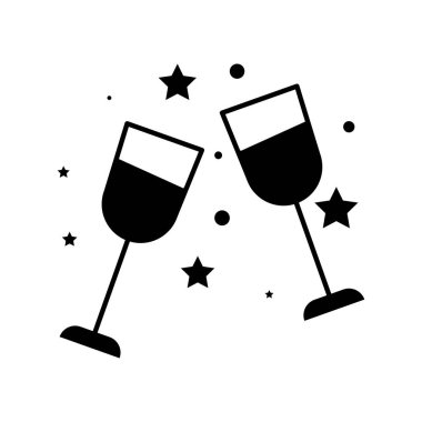 Tıkırdayan Şarap Kadehleri, Stemware çizgisi simgesi, beyaz arkaplan üzerinde düz simge çizimi.