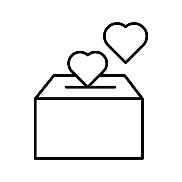 寄付ボックスラインアイコン 愛のシンボル 白い背景の線形スタイルのイラスト付きのハート — ストックベクタ