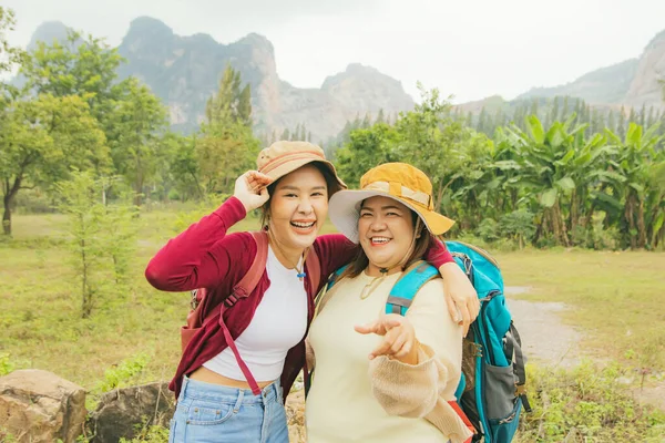 Fat Asian Size Girls Sexy Skinny Girls Backpacking Hiking Travel — Stock Photo, Image