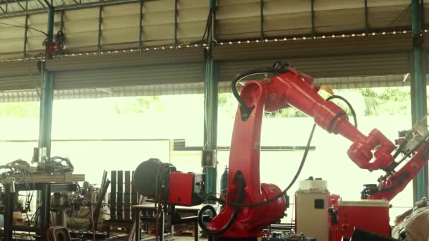 Teste Elétrico Duas Máquinas Controle Automático Braço Robótico Industrial Responsável — Vídeo de Stock