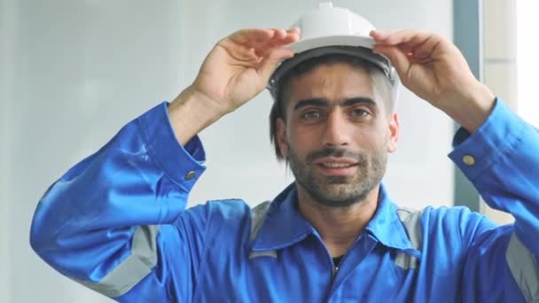 Asian Male Foreman Engineer Technician Worker Professional Safety Helmet Preparing — Wideo stockowe