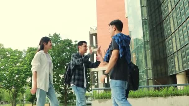 Gruppens Manliga Och Kvinnliga Universitetsstudenter Träffades Sina Personliga Kläder Och — Stockvideo