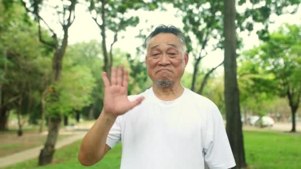 Retrato Chico Sonriendo Cara Anciano Saludable Asiático Jubilado Cuidado Salud — Vídeos de Stock