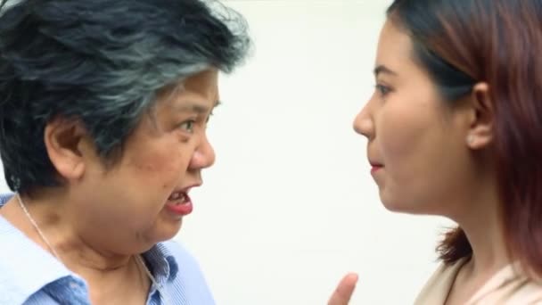 Две Женщины Спорят Пожилая Женщина Молодая Женщина Спорят Друг Другом — стоковое видео