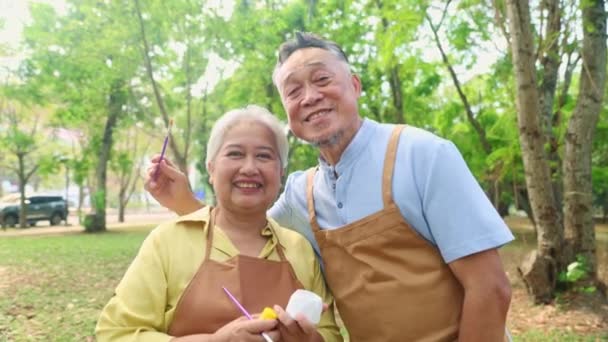 Portrait Joie Plaisir Couple Âgé Asiatique Détendre Ensemble Dans Jardin — Video
