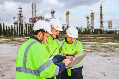 Akşamları mühendislik güvenlik ekibi, erkek işçiler üç mühendis dış bölgedeki petrol ve gaz rafinerisi petrol endüstrisindeki tapelet verilerine danışarak kontrol ediyorlar..