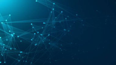 Teknoloji geçmişine sahip soyut mavi çokgen teknoloji ağı. Soyut noktalar ve satır dokusu arka planı. 3d oluşturma.