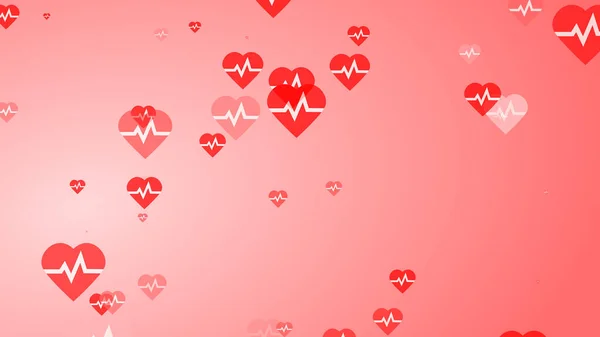 赤いハートのパターンの背景にメディカルハートビートパルスフラットホワイト 世界献血者デーのための要約医療 — ストック写真