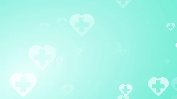 心臓のパターンの背景に医療健康緑の青のクロス ヘルスケア技術と科学の概念 — ストック写真
