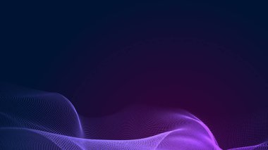 Nokta mavi mor dalga çizgisi, ışık eğimli koyu arkaplan. Soyut teknoloji büyük veri dijital arkaplanı. 3d oluşturma.
