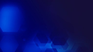 Altıgen geometrik mavi beyaz renkli neon ışık desenli karanlık arka plan. Soyut grafik tasarım dijital blok zinciri ve bilim konsepti.