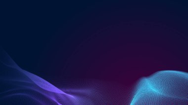 Nokta mavi mor dalga çizgisi, ışık eğimli koyu arkaplan. Soyut teknoloji büyük veri dijital arkaplanı. 3d oluşturma.