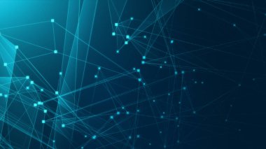 Teknoloji geçmişine sahip soyut mavi çokgen teknoloji ağı. Soyut noktalar ve satır dokusu arka planı. 3d oluşturma.