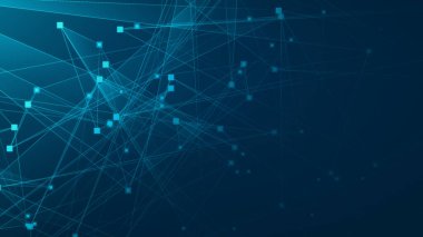 Teknoloji geçmişine sahip soyut mavi çokgen teknoloji ağı. Soyut noktalar ve satır dokusu arka planı. 3d oluşturma.