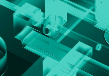 Soyut 3d yeşil renk engelleme zinciri izometrik ve dijital bulut ağı teknoloji dokusu arka planı. 3d şifreleme sistemi kavramı.